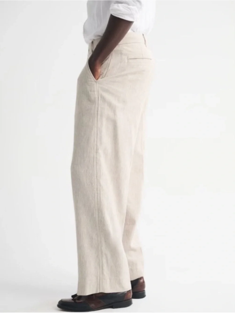 Abercrombie & Fitch Men's Light Beige linen-blend trousers